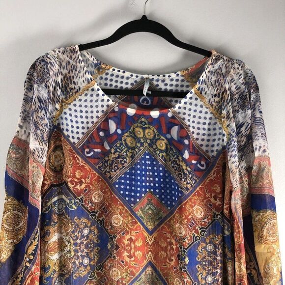 Shiloh 770 Size Medium Sheer Blouse Crowns Royalty Crocheted Fringe Boho 0589 - Picture 2 of 16